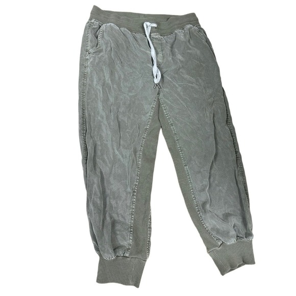 Aerie Womens Large Small Ribbed Woven Jogger Pants Green Lyocell Relax Comfy - Picture 2 of 9